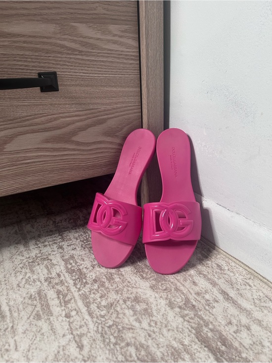 Dolce & Gabbana Shoes - Dolce & Gabbana Hot Pink Logo Slide Mules